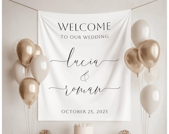 Custom Welcome Wedding Banner, Fabric Welcome Party Sign, Tapestry Photo Booth Backdrop, Modern Wedding Ceremony Tapestry Banner Decor