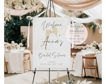 Letrero de bienvenida para despedida de soltera, impreso y enviado, letrero personalizado para la entrada de la despedida de soltera, letrero moderno personalizado para bodas, boda dorada