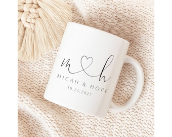 Taza de café personalizada con iniciales de pareja, regalo personalizado de aniversario de bodas