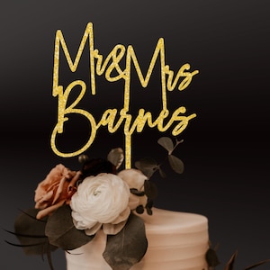 Gold Cake Topper for Wedding, Custom Wedding Cake Topper, Rustic Wedding Cake Topper, Custom Mr Mrs Cake Topper, Personalized Cake Topper