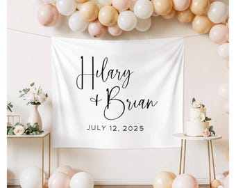 Custom Welcome Wedding Banner, Fabric Welcome Party Sign, Tapestry Photo Booth Backdrop, Modern Wedding Ceremony Tapestry Banner Decor