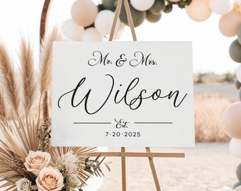 Mr and Mrs Welcome Wedding Sign, Wedding Welcome Sign, Elegant Minimalist Style Wedding Decor, Modern Wedding Sign, Printed + Shipped
