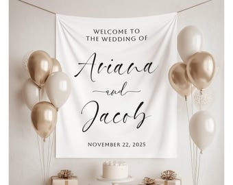 Custom Welcome Wedding Banner, Fabric Welcome Party Sign, Tapestry Photo Booth Backdrop, Modern Wedding Ceremony Tapestry Banner Decor