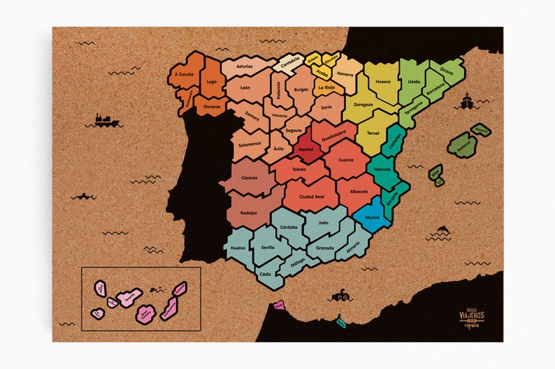 Cork Travel Map of Spain / Available in 6 Different Options - Etsy