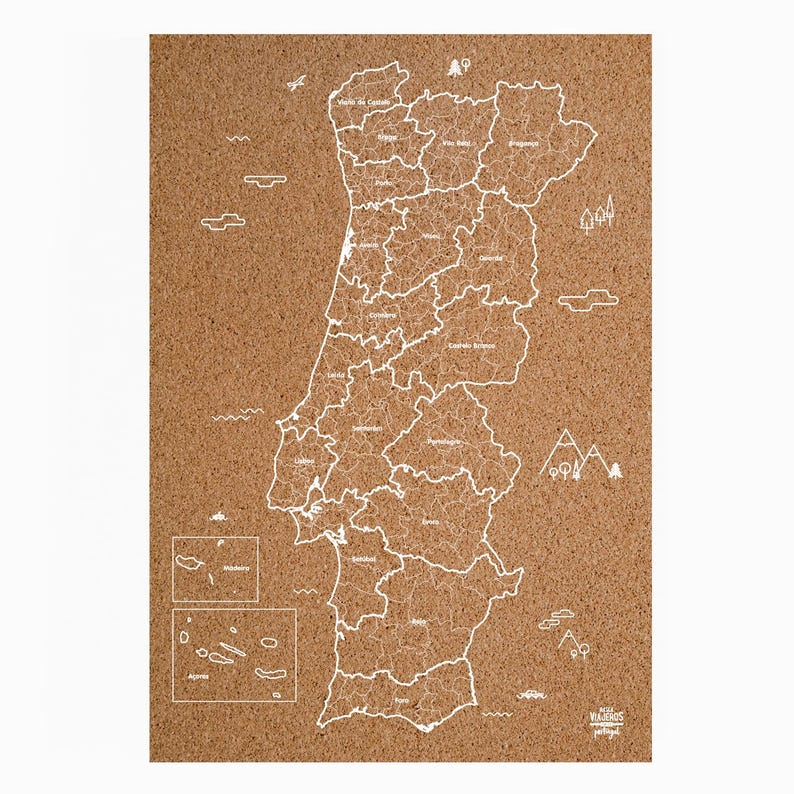 Carte de voyage du Portugal à Cork / Disponible en 2 options différentes White