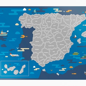 Mappa da grattare della Spagna / Versione blu