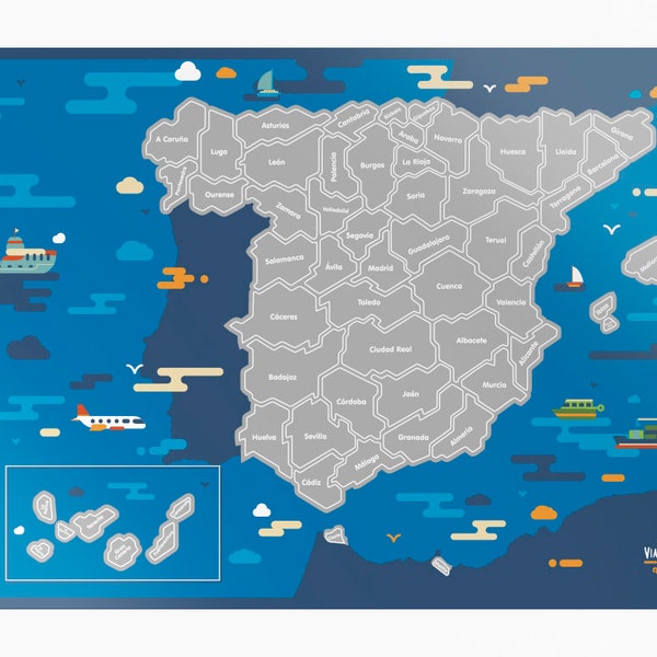 Scratch off Travel Map of Spain / Blue version