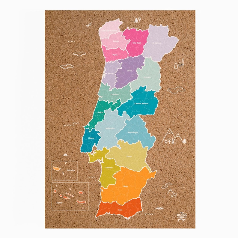 Carte de voyage du Portugal à Cork / Disponible en 2 options différentes White Color