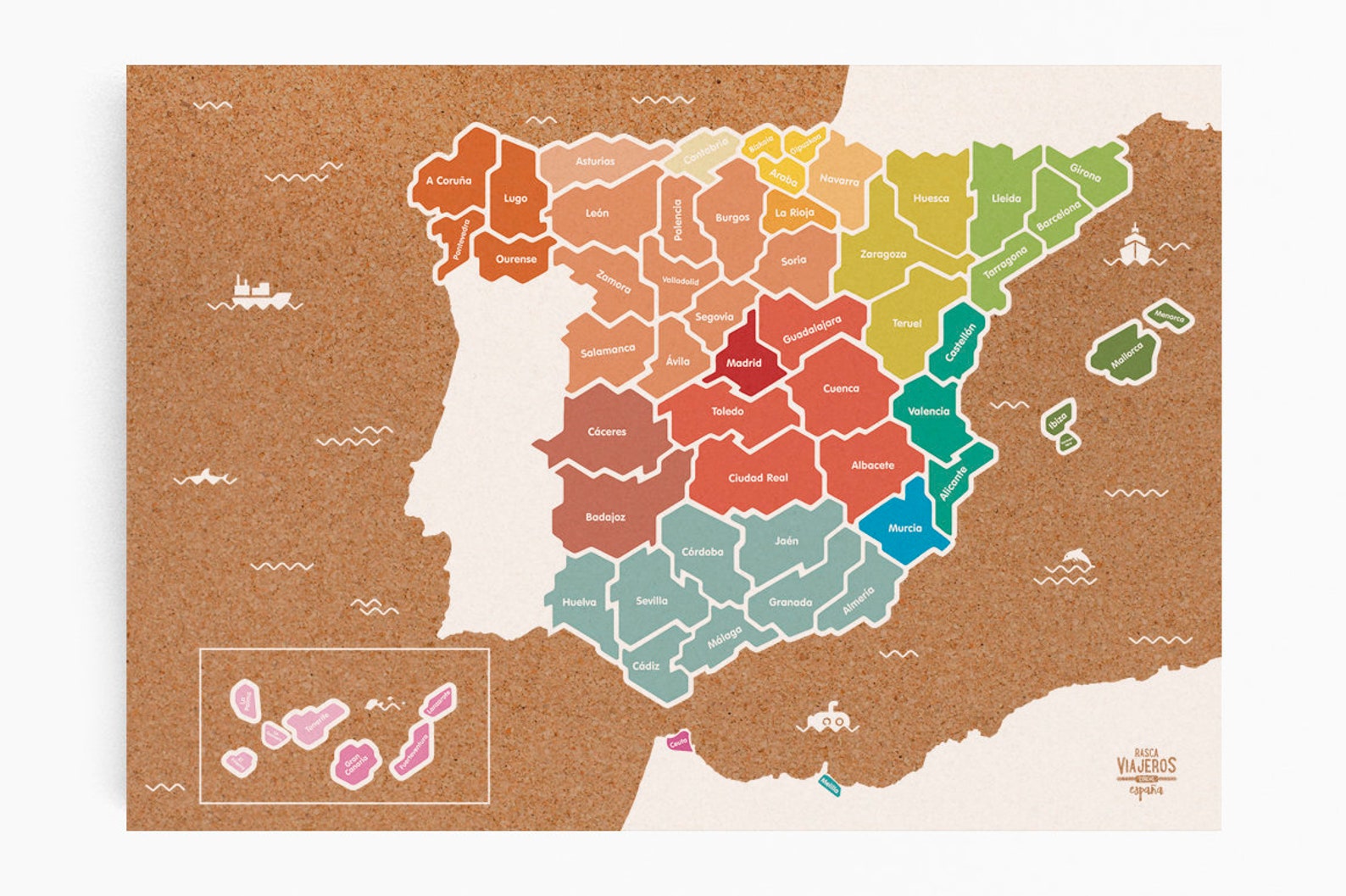 Cork Travel Map of Spain / Available in 6 Different Options - Etsy