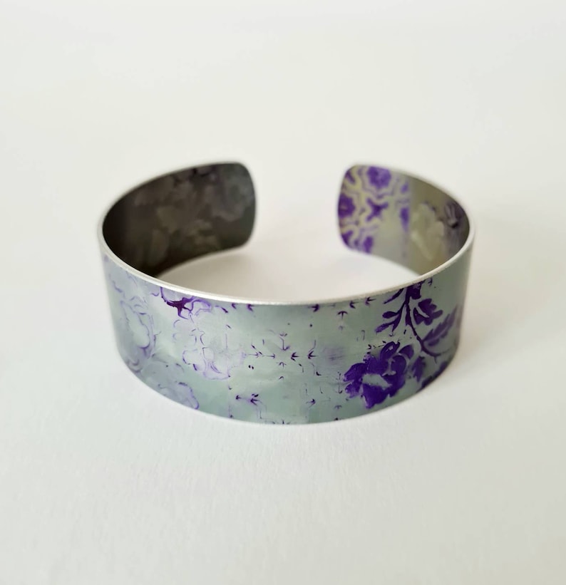 Hand Printed and Dyed Anodised Aluminium 2cm Cuff Bangle