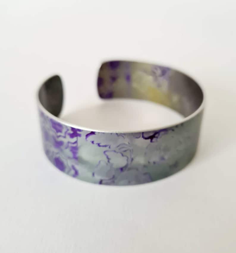 Hand Printed and Dyed Anodised Aluminium 2cm Cuff Bangle