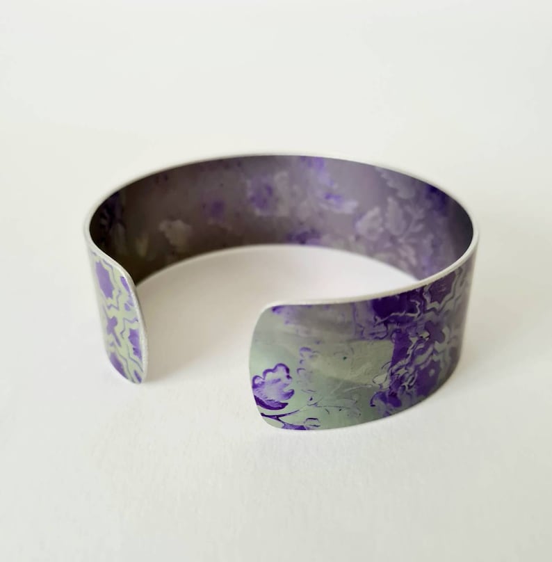 Hand Printed and Dyed Anodised Aluminium 2cm Cuff Bangle