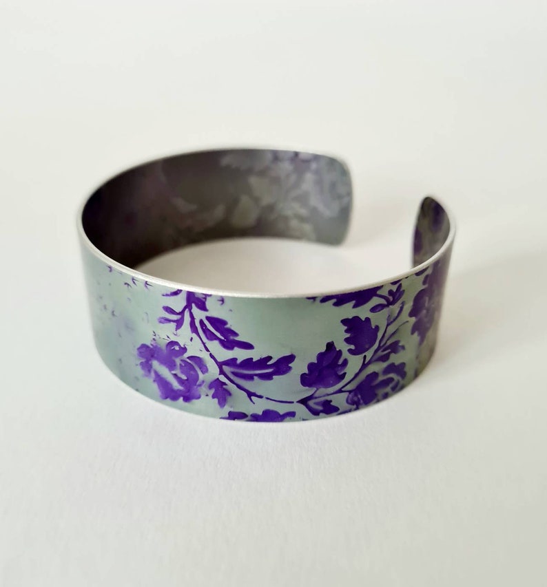 Hand Printed and Dyed Anodised Aluminium 2cm Cuff Bangle