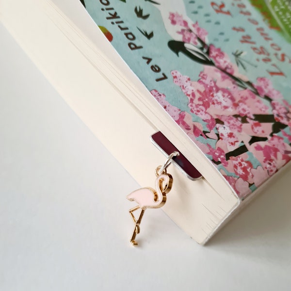 Handmade Aluminium Bookmark with Flamingo Charm