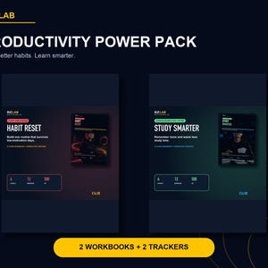 Teen Productivity Workbook Bundle, Habit Tracker & Study Skills Planner, Executive Function Printables, Excel Trackers