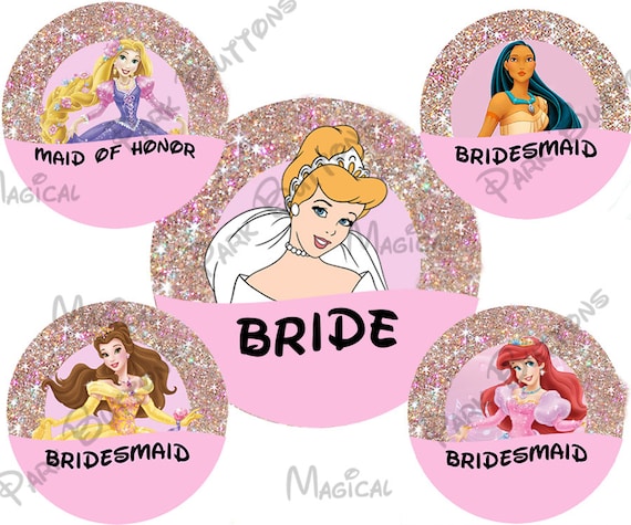Disney Character Wedding Party Buttons Princess Wedding Etsy