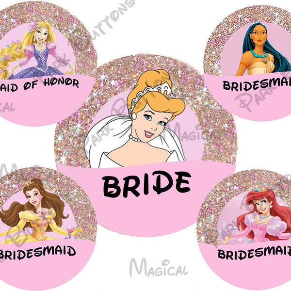 Disney Character Wedding Party Buttons-Princess Wedding Buttons-Disney Bridesmaid buttons-Disney Bridal Character 3" buttons