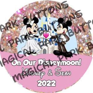 Honeymoon Disney Buttons-On Our Disneymoon Pins- Anniversary Buttons-Mickey and Minnie Honeymoon Buttons-Disney buttons-Disney park pins,