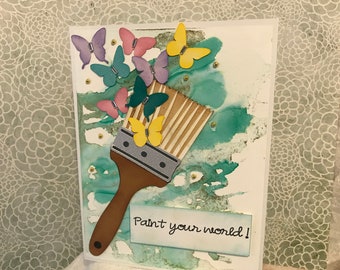 Paint Brush Butterfly Thinking of You, Birthday, Encouragement, Get Well, Blank Card