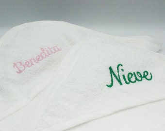 Personalised Embroidered Hooded Bath Towel, Baby Towel. Baby Bath, Hooded Towel