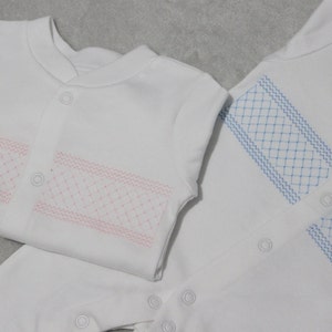 Personalised Embroidered Faux Smocking Sleepsuit, Baby Gift, Baby Shower Gift, Newborn Baby Gift