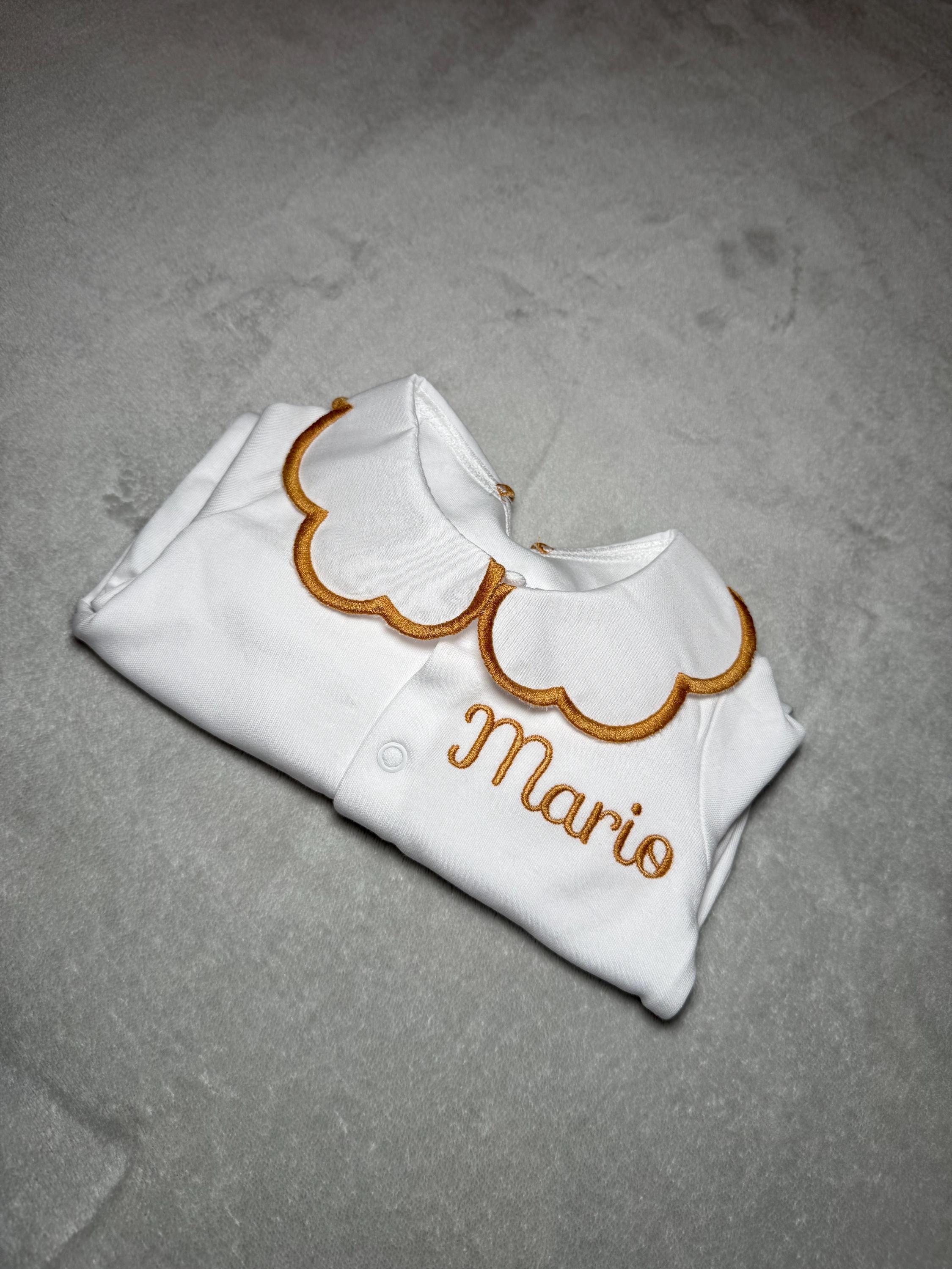 Personalised Baby Sleepsuit: Embroidered Collar, Personalised Cotton Babygrow