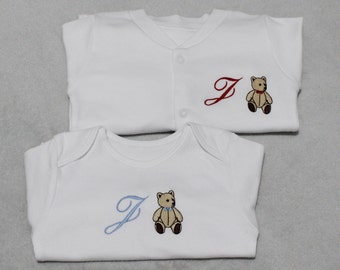 Traditional Teddy Bear Personalised Embroidered Baby Vests, Babygrow, Bodysuits, Sleepsuit, Baby Gift, Baby Shower