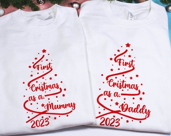First Christmas As a Mummy and Daddy Matching Family Jumpers Sweatshirts, 1st Time Parents Christmas Gift, 1st Xmas as Grandpa Grandma