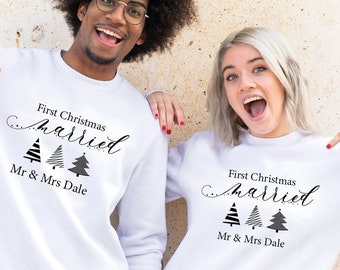 Eerste Kerst als Meneer en MEVROUW Truien, De heer en mevrouw Kerst Truien, Eerste Kerst Getrouwde Truien, Paar Kerst Sweatshirts