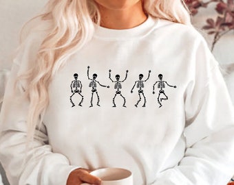 Dancing Skeleton Halloween Sweatshirt, Halloween Clothes, Halloween Gift, Skeleton Halloween Sweatshirt, Halloween Sweater, Gift For Her