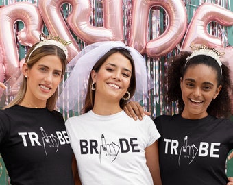 Personalised Bride Tribe Ring Finger T-shirts, Hen Party Shirts, Bridesmaid Proposal Gift, Bachelorette Party shirts, Gift For Bride to Be