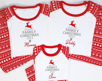 Personalised Our First Family Christmas Matching Pyjamas, Family Christmas Gift, Red Family Christmas Pajamas, Baby's First Christmas PJs