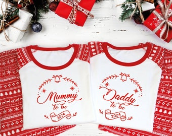 Mummy and Daddy To Be Red Christmas Pyjamas, New mum Christmas gift, New dad to be Christmas gift, Nanny to be Pyjama, Daddy To Be Xmas Gift