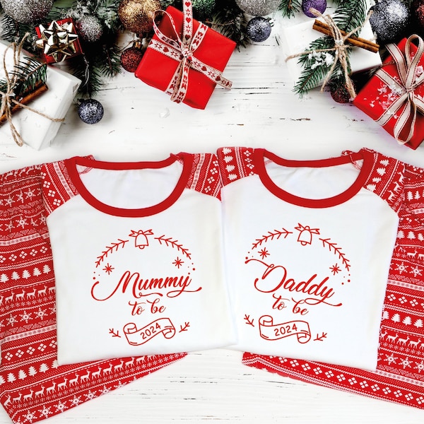 Mummy and Daddy To Be Red Christmas Pyjamas, New mum Christmas gift, New dad to be Christmas gift, Nanny to be Pyjama, Daddy To Be Xmas Gift