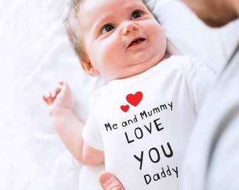 Me and Mummy Love You Daddy Babygrow Vest, Unique Birthday Gift for New Daddy, 1st Birthday as Daddy, First fathers day, Gift From Baby