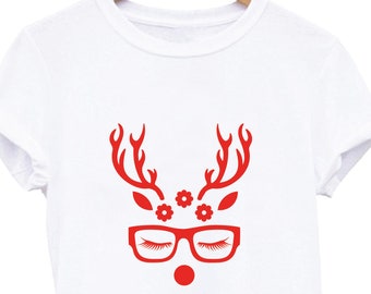 Christmas Reindeer Women's T-shirt | Secret Santa Gift For Her | Christmas Present for Best Friend|Stocking Stuffers for Mum, Wife, Daughter