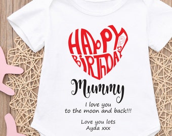 Personalisiertes Happy Birthday Mama Kinder T-Shirt & Baby Outfit für Mamas Geburtstagsparty | Personalisiertes Geburtstagsgeschenk für Mama von Kindern und Papa