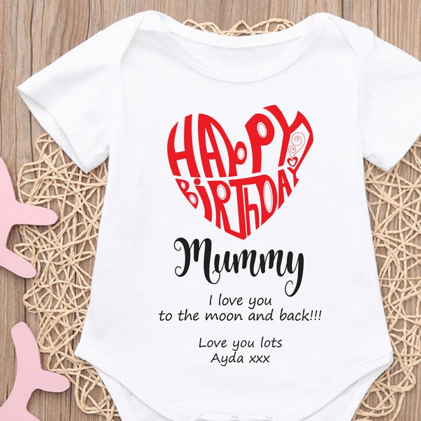 Personalised Happy Birthday Mummy Kids T-shirt & Baby Outfit for Mum's Birthday Party | Personalised Birthday Gift For Mum From Kids and Dad