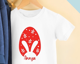 Personalised Kids Easter T-Shirt, Cute Bunny Ears Easter Egg Design Shirts for Boys or Girls, Custom Name Easter Top Outfit, Easter Kid Gift