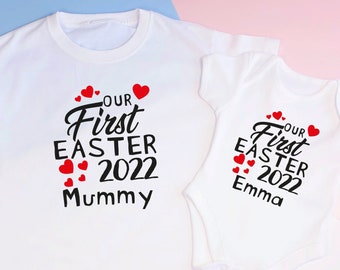 Our First Easter Family Matching T-shirts Mummy Daddy Baby Easter Shirts, Family Easter Gift, Baby's 1st Easter Babygrow Outfit