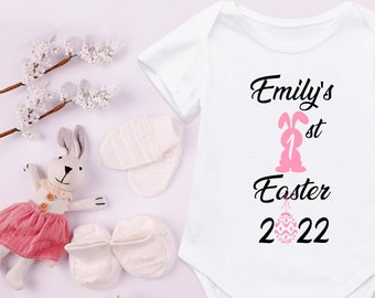 Personalised Baby's First Easter 2022 Romper Vest Sleepsuit, My 1st Easter Boy Girls Babygrow Onesie, Cute Baby Easter Gift Keepsake