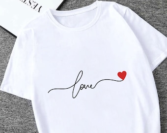 Love T Shirt Minimalist Women's Shirt, Birthday Gift For Her, Positive Tshirt, Lovely Gift for her, Calligraphy Love Heart Cotton T-shirt