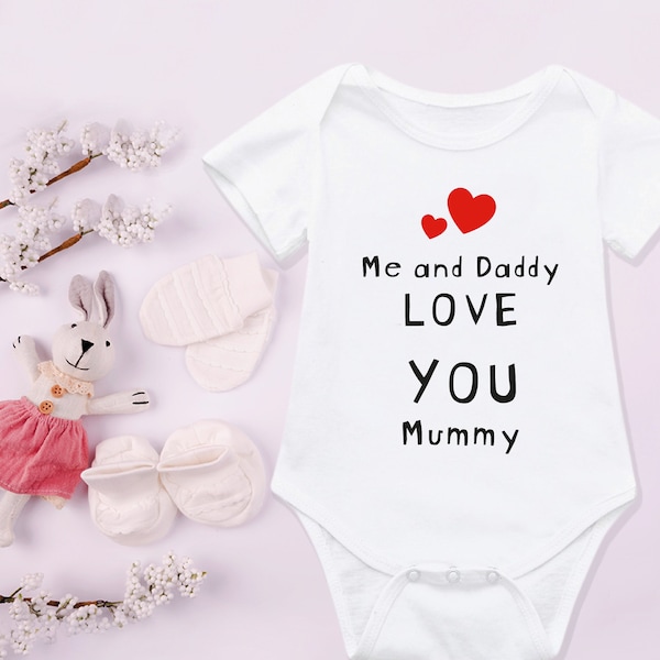 Me and Daddy Love You Mummy Baby Vest, Birthday Gift From Baby and Daddy, Unique Gift For Mummy, Happy Birthday Mummy Card Babygrow Romper