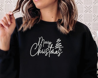 Merry Christmas Sweatshirt, Christmas Tree Womens Christmas Jumper, Minimalist Christmas Crewneck Sweatshirt, Christmas Party Top, Xmas Gift