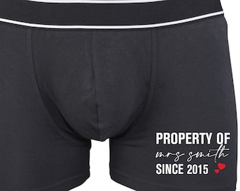 Funny Gift For Husband Personalized Boxers Property Of MRS Since Anniversary Gift for Him Black Underwear Birthday Gift For Him Hubby