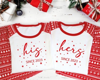 His and Hers Christmas Pyjamas, Personalised Couple Christmas Pyjamas, Christmas Gift for Couple, Mr and Mrs Matching Christmas PJS