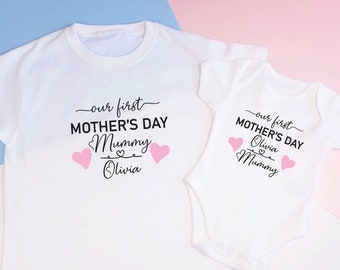 Personalised Our First Mother's Day Matching Mummy and Me T-shirts Set | Mummy and Baby Gift | Mother's Day Babygrow for baby girl baby boy