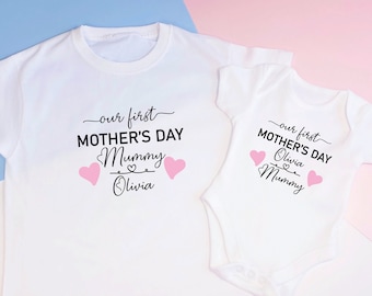 Personalised Our First Mother's Day Matching Mummy and Me T-shirts Set | Mummy and Baby Gift | Mother's Day Babygrow for baby girl baby boy