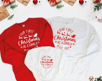 Our First Christmas as a family of 3 Jumpers, Our First Family Christmas EST 2023 Matching Jumper, My first Christmas Sweatshirt, Xmas Gift