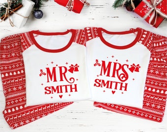 Mr and Mrs Pyjamas, Mr and Mrs Christmas Pyjamas Couples Gift, Personalised Christmas Pyjamas for Married Couple, Christmas Gift For Husband